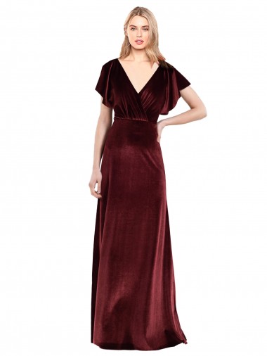 Shop Flutter Sleeves Open Back Long Velvet Bridesmaid Dress / Prom Dress Montreal