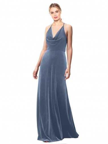 Shop Halter Cowl Neck Long A-Line Velvet Bridesmaid Dress / Prom Dress with Keyhole Back Montreal