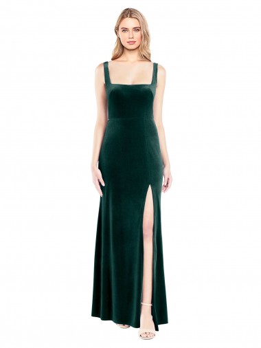 Shop Square Neck Full Length Velvet Bridesmaid Dress / Prom Dress with Side Slit Montreal