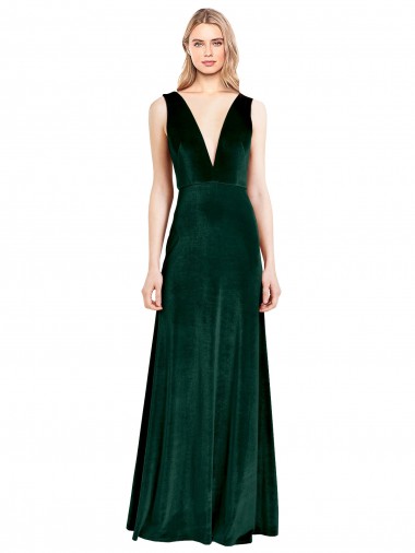 Shop Daring Deep V-Neck Long Full Length Formal Velvet Bridesmaid Dress / Prom Dress Montreal