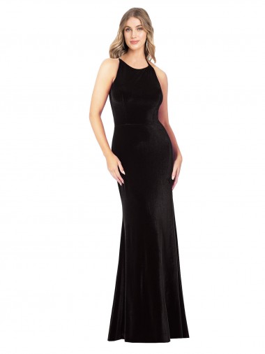 Shop Vintage Velvet High Neck Formal Bridesmaid Dress / Prom Dress with Strappy Back Montreal