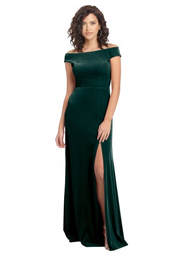 Shop Floor Length Cap Sleeves Long Formal Velvet Bridesmaid Dress / Prom Dress with High Side Slit Montreal