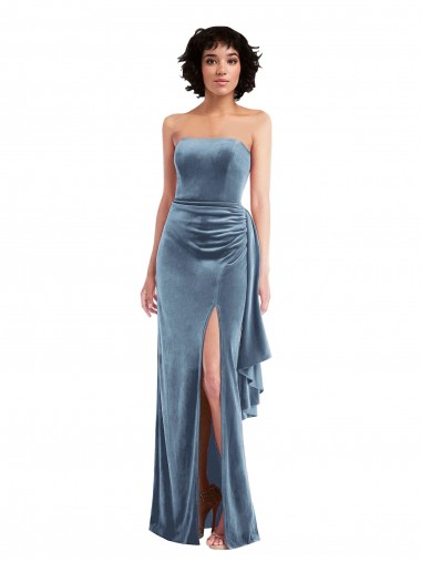 Shop Strapless Formal Velvet Maxi Bridesmaid Dress / Prom Dress with Draped Skirt Montreal