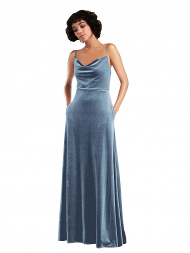 Shop Sleek Cowl Neck Velvet Maxi Bridesmaid Dress / Prom Dress with Pockets Montreal