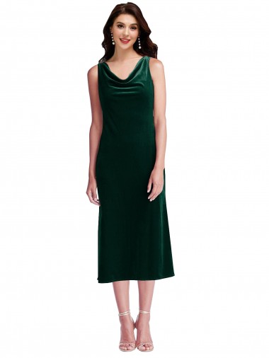 Shop Cowl Neck Velvet Midi Cocktail Length Bridesmaid Dress / Prom Dress Montreal