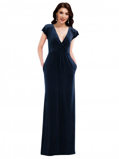 Shop Flutter Sleeve Wrap Bodice Formal Velvet Maxi Bridesmaid Dress / Prom Dress with Pockets Montreal