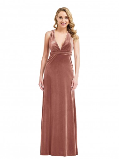 Shop Plunging Neckline Formal Velvet Maxi Bridesmaid Dress / Prom Dress with Criss Cross Open Back Montreal