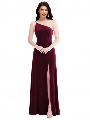 Shop One Shoulder Spaghetti Strap Velvet Maxi Bridesmaid Dress / Prom Dress with Pockets Montreal