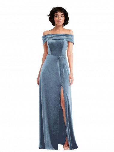 Shop Draped Cuff Off the Shoulder Velvet Maxi Bridesmaid Dress / Prom Dress with Pockets Montreal