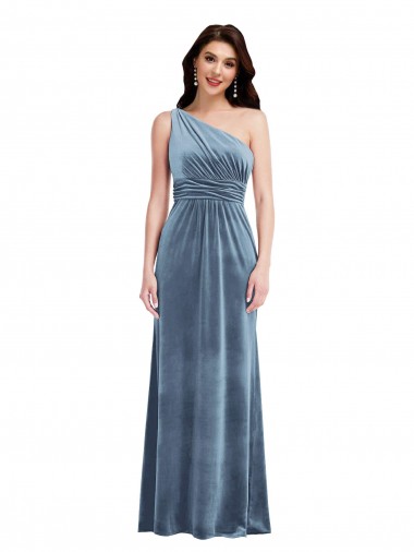 Shop One Shoulder Draped Velvet Maxi Bridesmaid Dress / Prom Dress Montreal