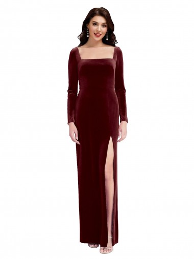 Shop Sleek Square Neck Spaghetti Straps Velvet Bridesmaid Dress / Prom Dress with Side Slit Montreal