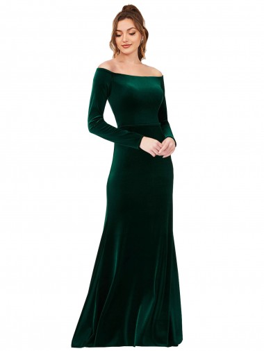 Shop Off the Shoulder Long Sleeves Formal Stretch Velvet Bridesmaid Dress / Prom Dress Montreal