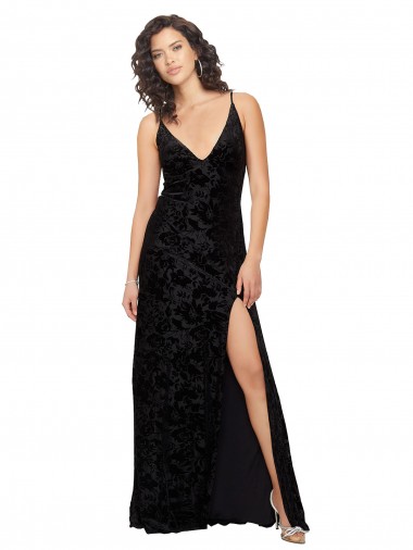 Shop V-Neck Cowl Back Floral Velvet Bridesmaid Dress with Front Slit and Deep V-Neck Montreal