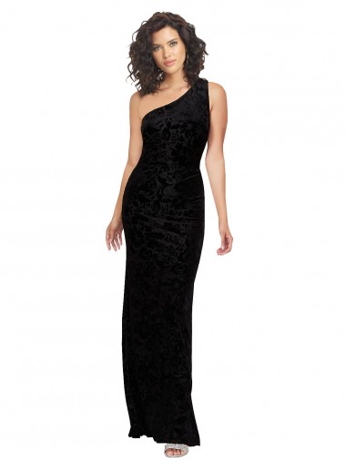 Shop One Shoulder Long Sheath Sleeveless Floral Velvet Bridesmaid Dress Montreal