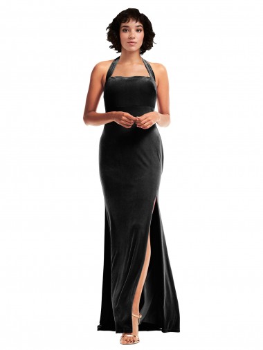 Shop Empire Waist Formal Stretch Velvet Bridesmaid Dress / Prom Dress with Halter Strap Montreal