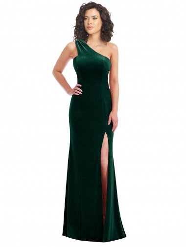 Shop One Shoulder Velvet Trumpet Bridesmaid Dress / Prom Dress with Front Slit Montreal