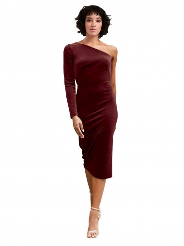 Shop One Shoulder Fitted Short Midi Length Velvet Bridesmaid Dress / Prom Dress Montreal