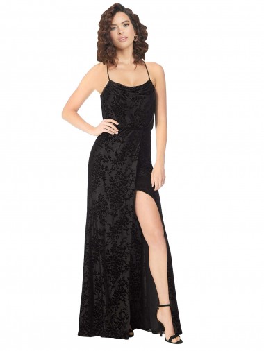 Shop Floral Velvet Cowl Neck Bridesmaid Dress with Skirt Slit Montreal