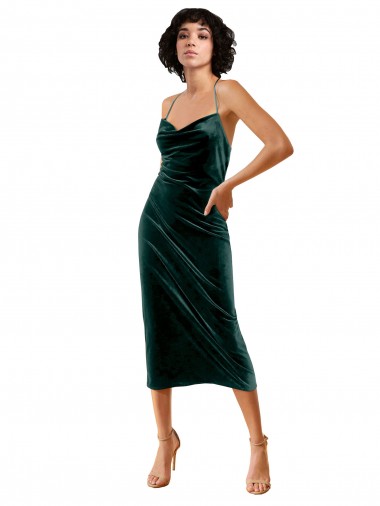 Shop Midi Cocktail Length Sleek Cowl Neckline Short Formal Velvet Bridesmaid Dress / Prom Dress Montreal