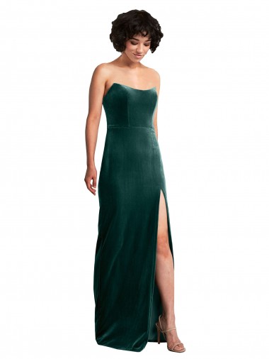 Shop Scooped Strapless Long Formal Velvet Bridesmaid Dress / Prom Dress with Daring Side Slit Montreal