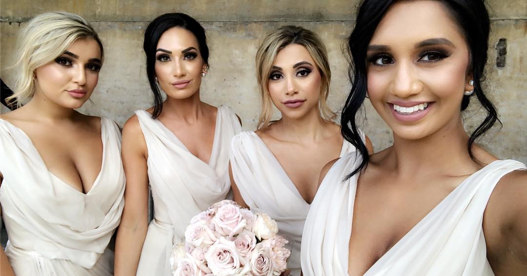 Full Length Luxe Chiffon Long Champagne bridesmaid dresses Montreal with Sexy High Slit and Front Ruffles
